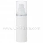 Airless Bottle, Natural Cap with Matte Silver Band, White Pump, White Body, 30 mL